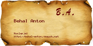 Behal Anton névjegykártya